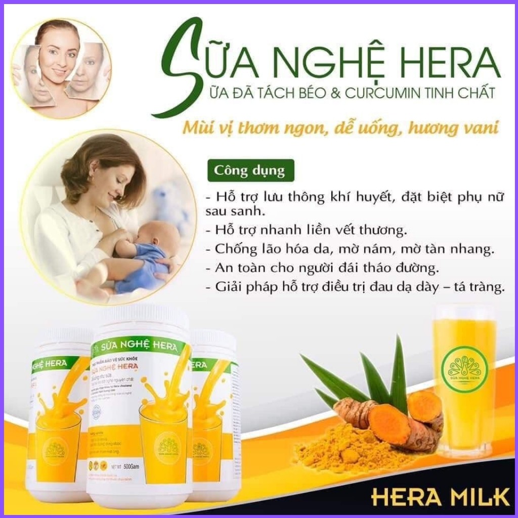 Sữa Nghệ HERA SN01 Đẹp Dáng -  Đẹp Da - Hỗ Trợ Đau Dạ Dày - Tốt Cho Mẹ Sau Sinh (HỘP 100GRAM)