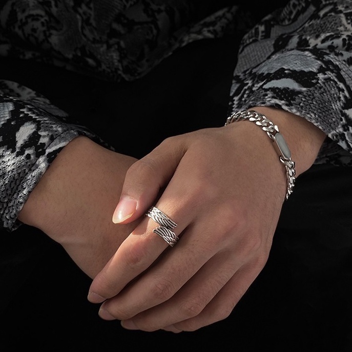 Nhẫn Nam Bạc Đẹp Cá Tính Unisex HipHop Basic Ngầu Trơn Nam 2W Ring LuciferStore Nhẫn Họa tiết Đôi Cánh Titan Không Gỉ 2W