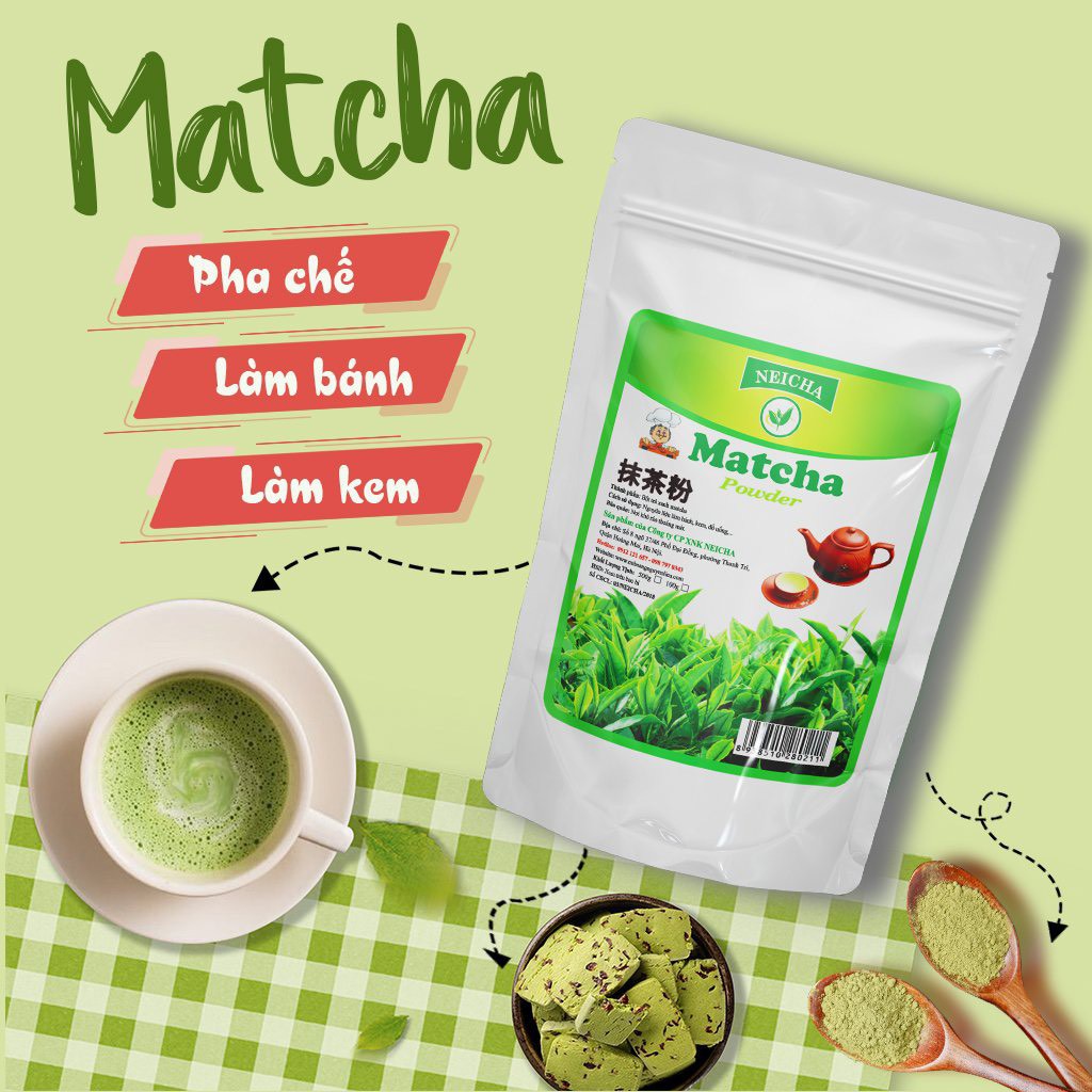 Bột Trà Xanh Matcha, Bột Matcha Mũ Trắng Đài Loan Cao Cấp Neicha ( 100G )