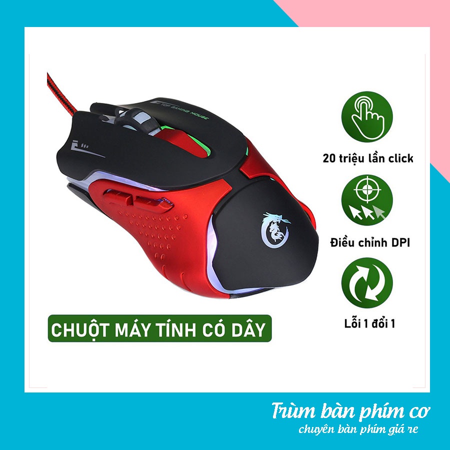 Chuột chơi game có dây HXSJ A903 3200 dpi ,thiết kế độc lạ led đổi màu , dây USB bọc dù siêu bền chuyên dùng chơ