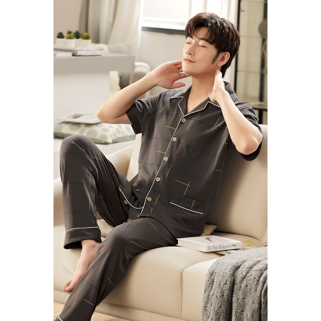 Pijama nam cộc tay-Đồ bộ nam bộ hè chất vải COTTON 100% dày dặn, thông thoáng
