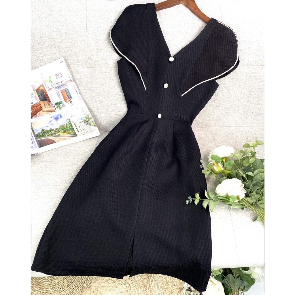 Đầm đen dự tiệc sang trọng dáng dài chữ a cổ v thanh lịch thiết kế cao cấp xinh dự tiệc cưới đi chơi