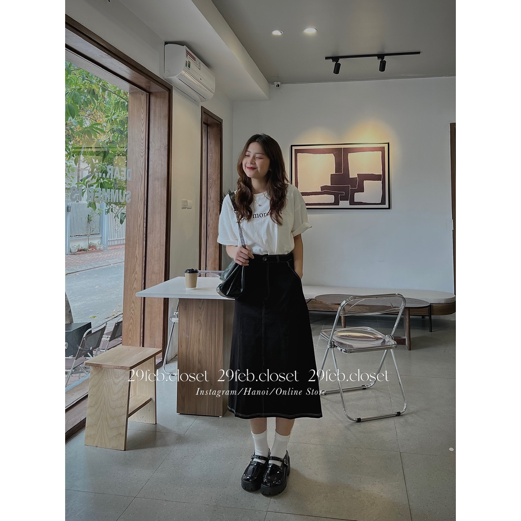 [Ảnh thật/Video] Chân váy kaki viền chỉ dáng dài - 29feb.closet - CV2