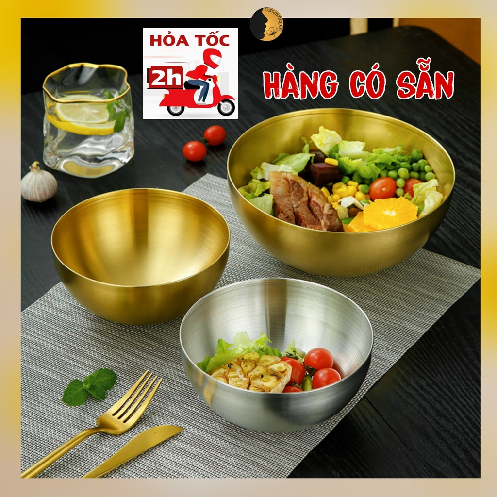 Bát Inox Đựng Salad TAMUSHOP92 Tô Mỳ Lạnh Hàn Quốc Chén Inox Ăn Cơm Trộn Bột Mạ Màu Vàng Bạc BI003