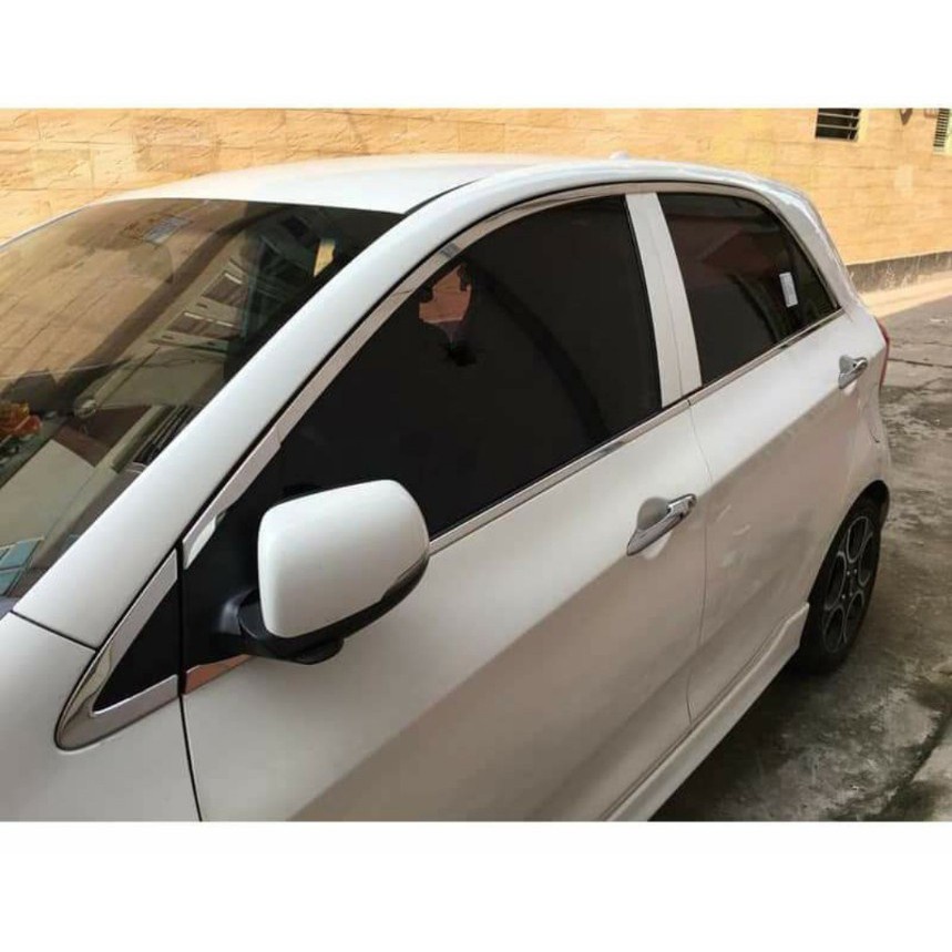 Nẹp viền chân kính, cong kính xe Morning 2012- 2019, 2020 Hàng inox 304 sáng bóng