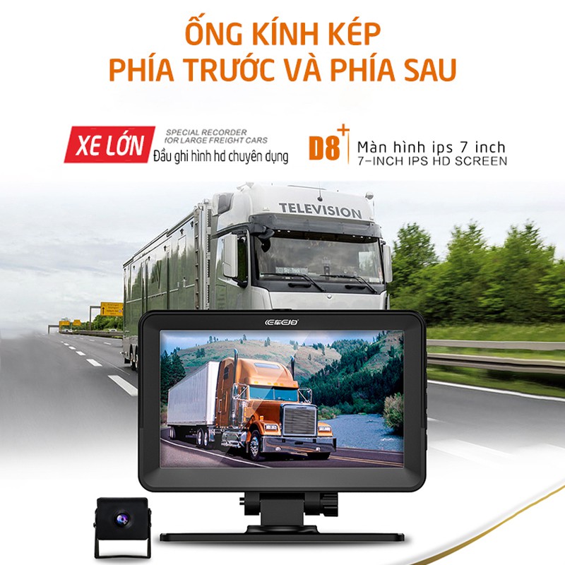 Camera hành trình ô tô, camera hanh trinh cho xe tải full HD 2K, góc quay rộng, tặng kèm camera sau và thẻ nhớ 32GB D8