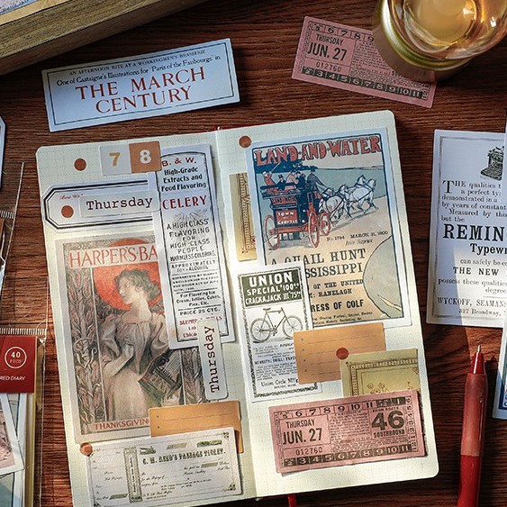 Set 40 Miếng Dán Trang Trí Sổ Tay Album Ảnh Phong Cách Retro Diy