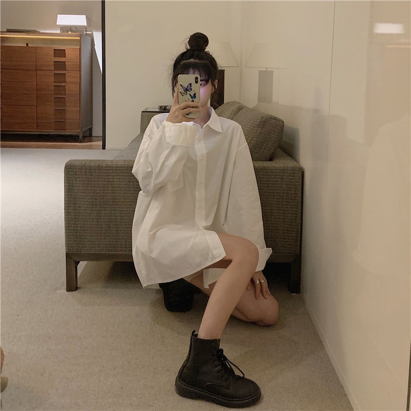Áo Sơ Mi Trắng Tay Dài Dáng Rộng Thời Trang Cho Nữ 2021 Mới