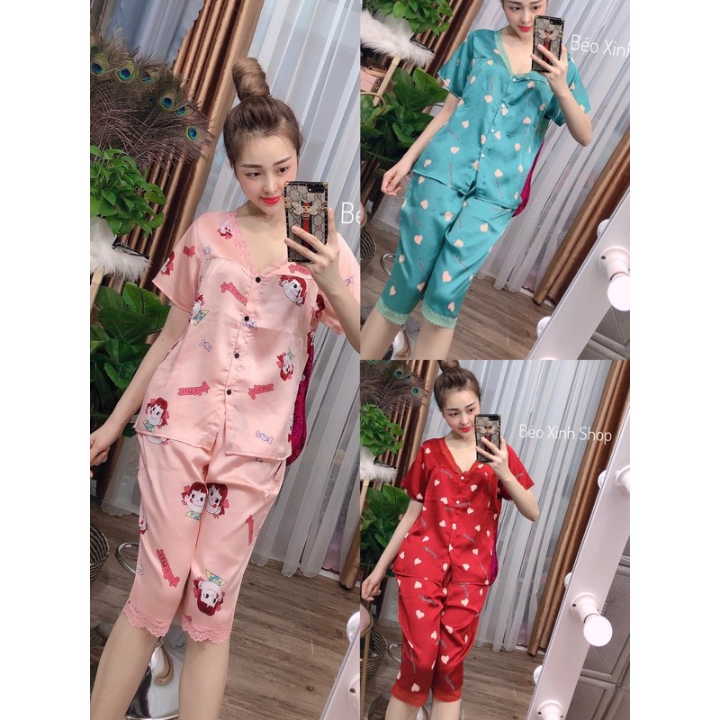 [FREESHIP]Đồ Ngủ Bigsize 50-90kg Lửng cổ tim Cao Cấp Kiểu Dáng Đẹp Vải Satin Lạnh Mặc Cực Thích