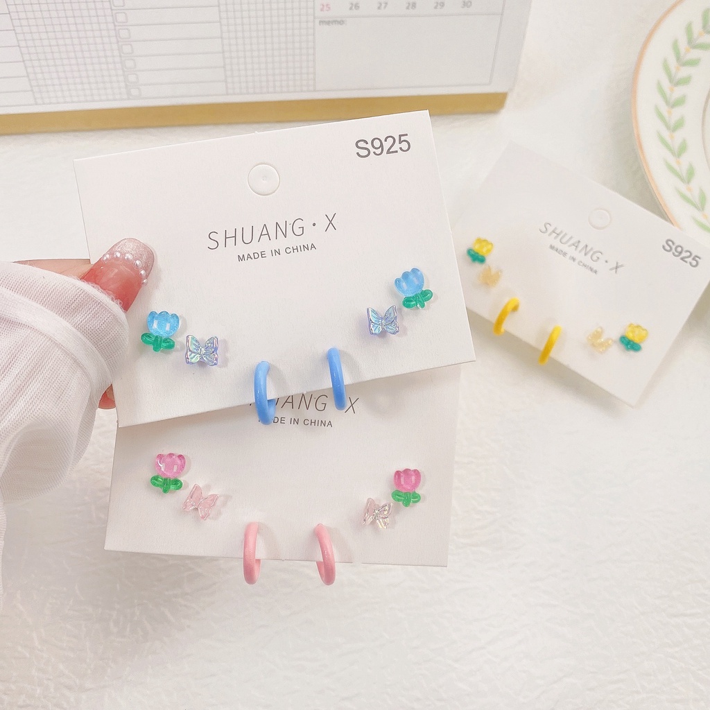 Bông Tai Mạ Bạc 925 Hình Hoa Tulip Ngọt Ngào Cho Nữ