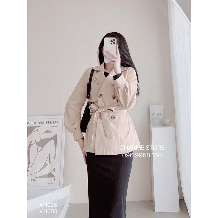 Áo khoác măng tô nữ tay bo dáng vừa thiết kế Charme 11006 | BigBuy360 - bigbuy360.vn