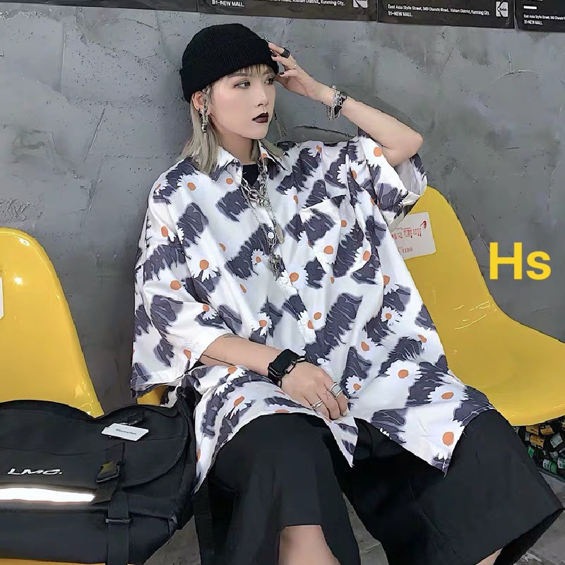 Unisex Áo Sơ Mi Nam Nữ Đẹp Oversize Màu Loang Hoa Cúc Hot Trend-HươngSu Ulzzang Cộc Tay-HươngSu