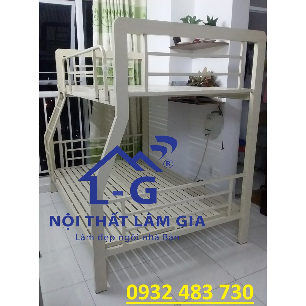 Giường tầng sắt hộp khung vuông 4x8 -giường mẫu lệch tầng cho bé 1m x 1m2