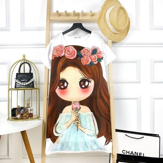 Váy Ngủ Lụa Suông in hình siêu cute