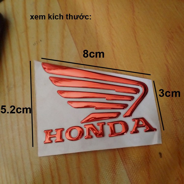 Bộ 2 tem logo cánh én HONDA 3D nổi tem trang trí- Đỏ
