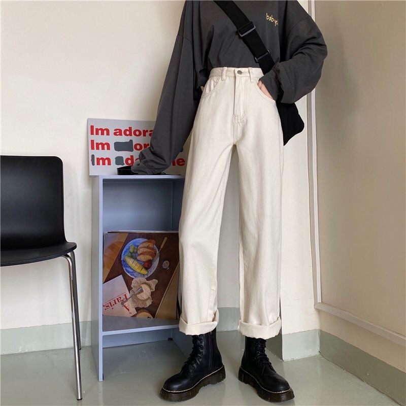 Quần Denim Ống Đứng Phong Cách Hàn Quốc
