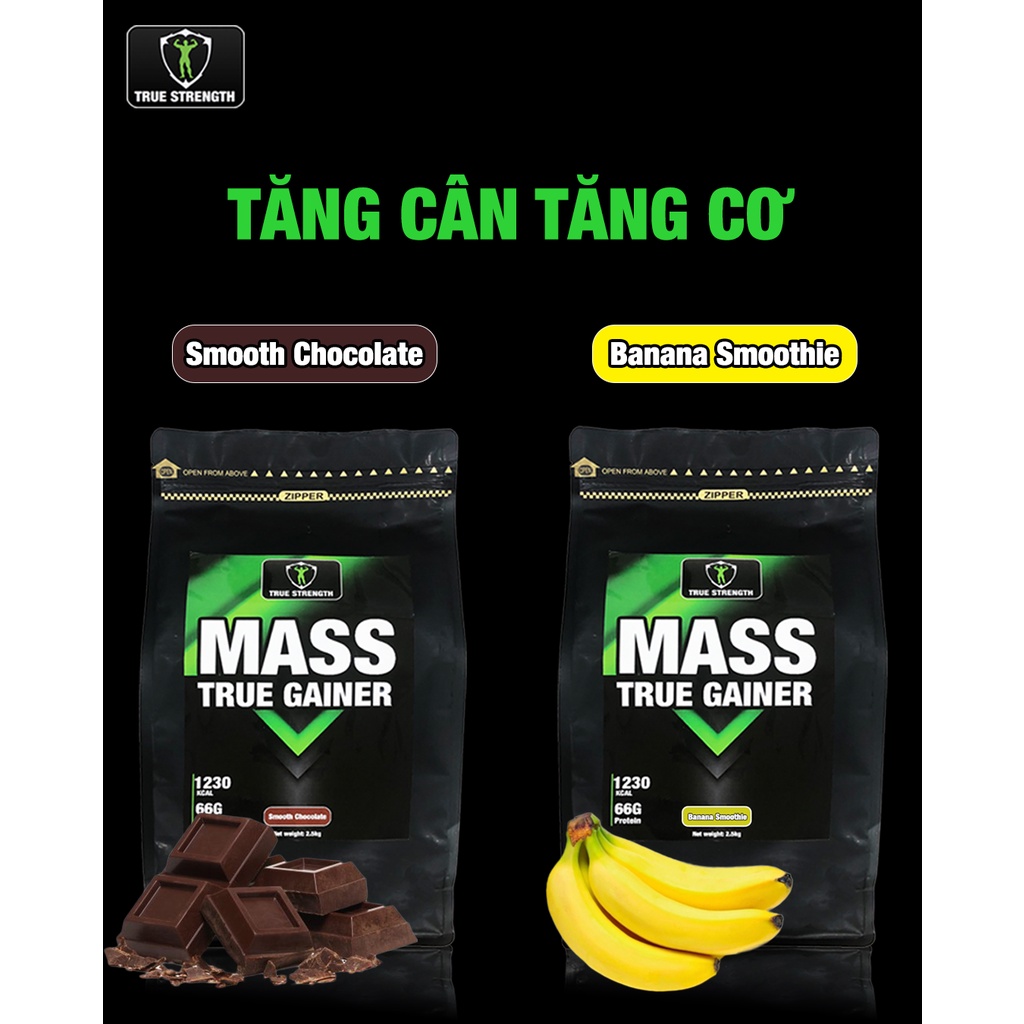 [Mã SKAMFMW146 giảm 8% đơn 500K] Mass True Gainer - Tăng Cân Tăng Cơ - Loại 5kg (Tặng Kèm Bình Lắc hoặc Găng Tay Tập)