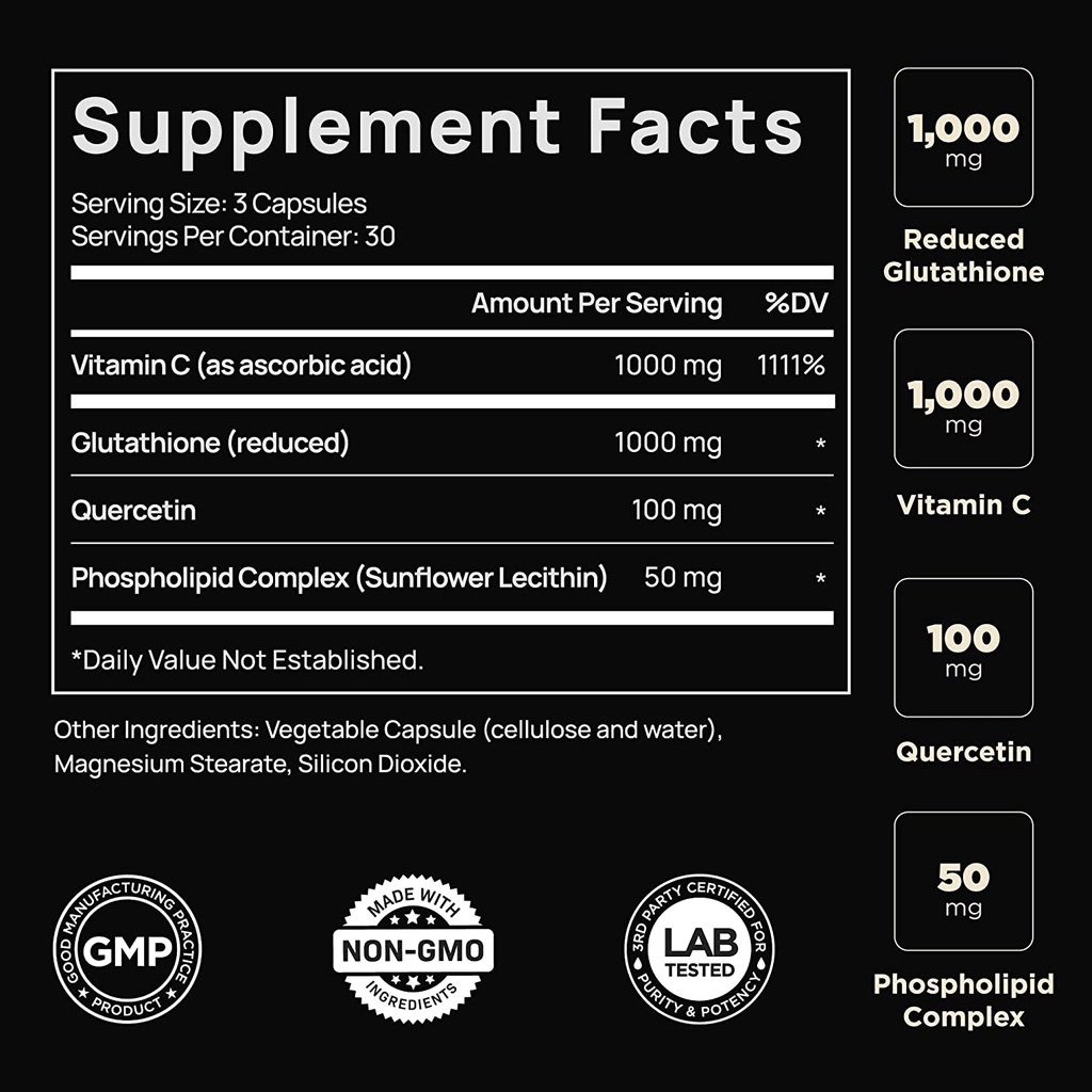 Liposomal Glutathione 2000mg - 90 Viên - Trắng Da - Chống Lão Hóa - Liposomal Vitamin C