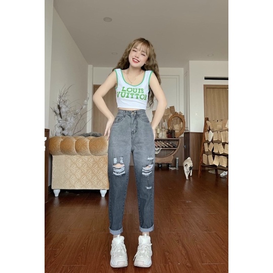 Quần Baggy Bò Loang Khói Trơn Và Rách M100