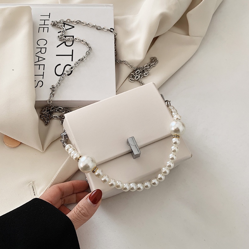 Túi Xách Đeo Vai Hình Vuông Nhỏ Cầm Tay Đính Ngọc Trai Đơn Giản Cho Nữ