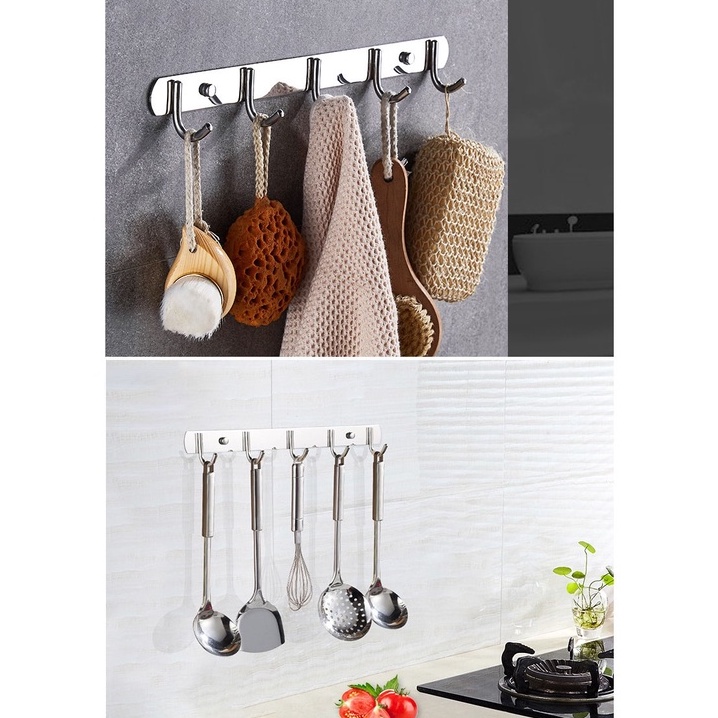 Móc treo tường, móc gắn tường treo quần áo inox từ 5 đến 8 mấu