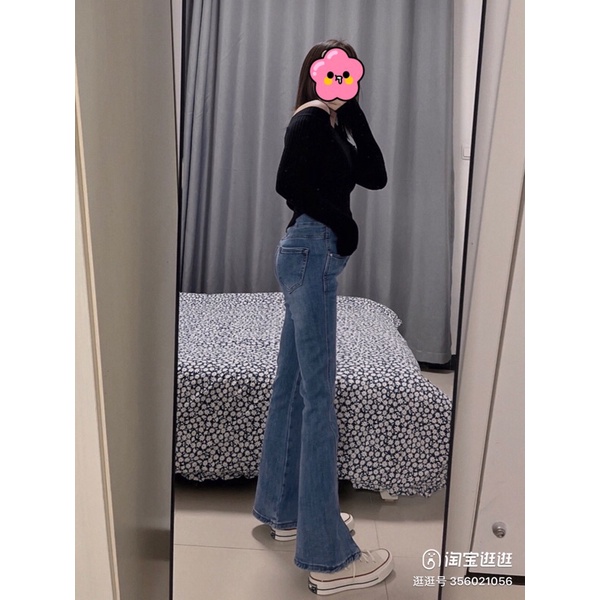 Quần jeans nữ ống loe xuông đứng cạp cao, quần bò xẻ gấu co dãn hàng cao cấp | BigBuy360 - bigbuy360.vn