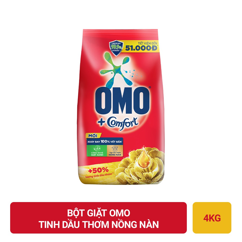 Bột giặt Omo hương Comfort tinh dầu thơm nồng nàn 4kg