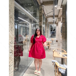 ĐẦM CARO HỒNG CỔ BÈO  [ TNT Shop Bigsize 60kg - 90kg ]