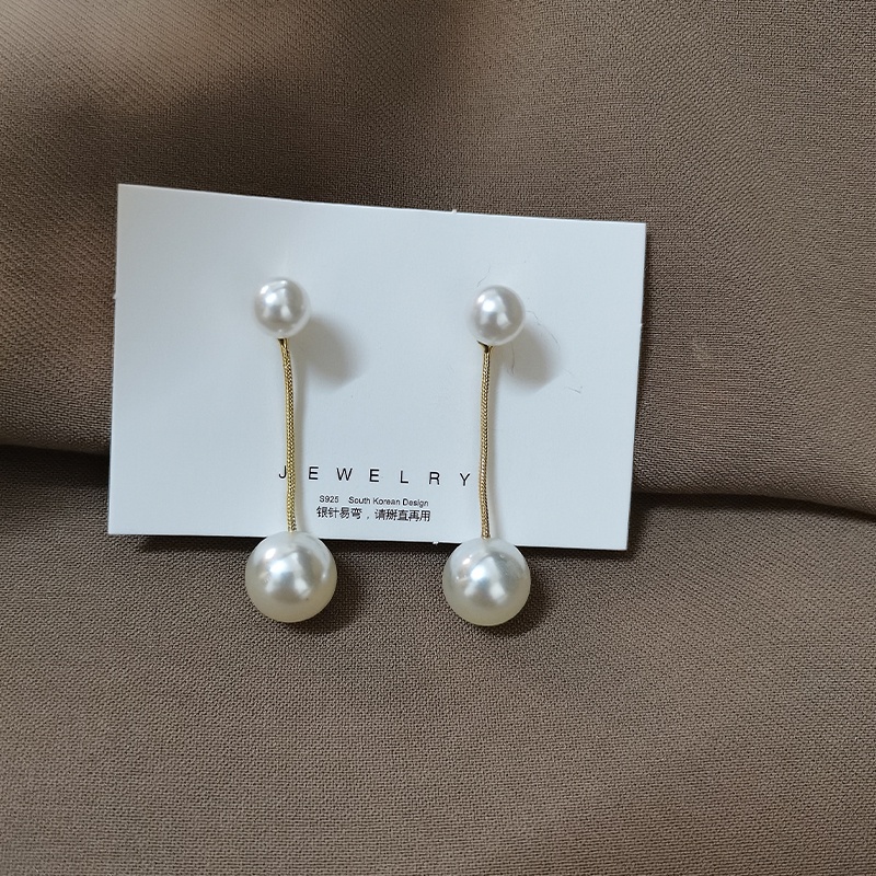 Khuyên Tai Kim Loại S925 Đính Ngọc Trai Đơn Giản Phong Cách retro Pháp Mới