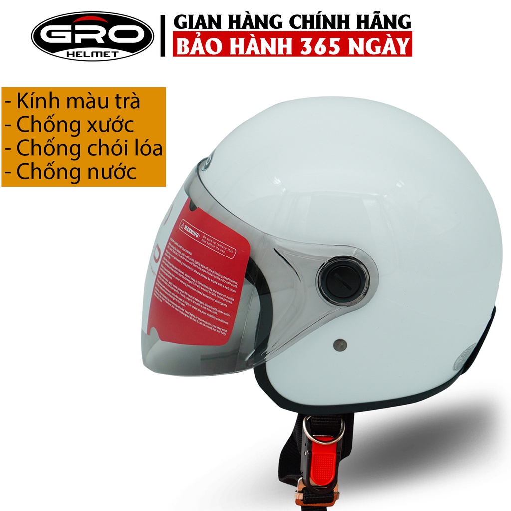 Mũ Bảo Hiểm 3/4 đầu GRO Helmet T818 có kính dài che cả mặt, kiểu dáng thời trang cho nữ, khóa kim loại - Màu Trắng