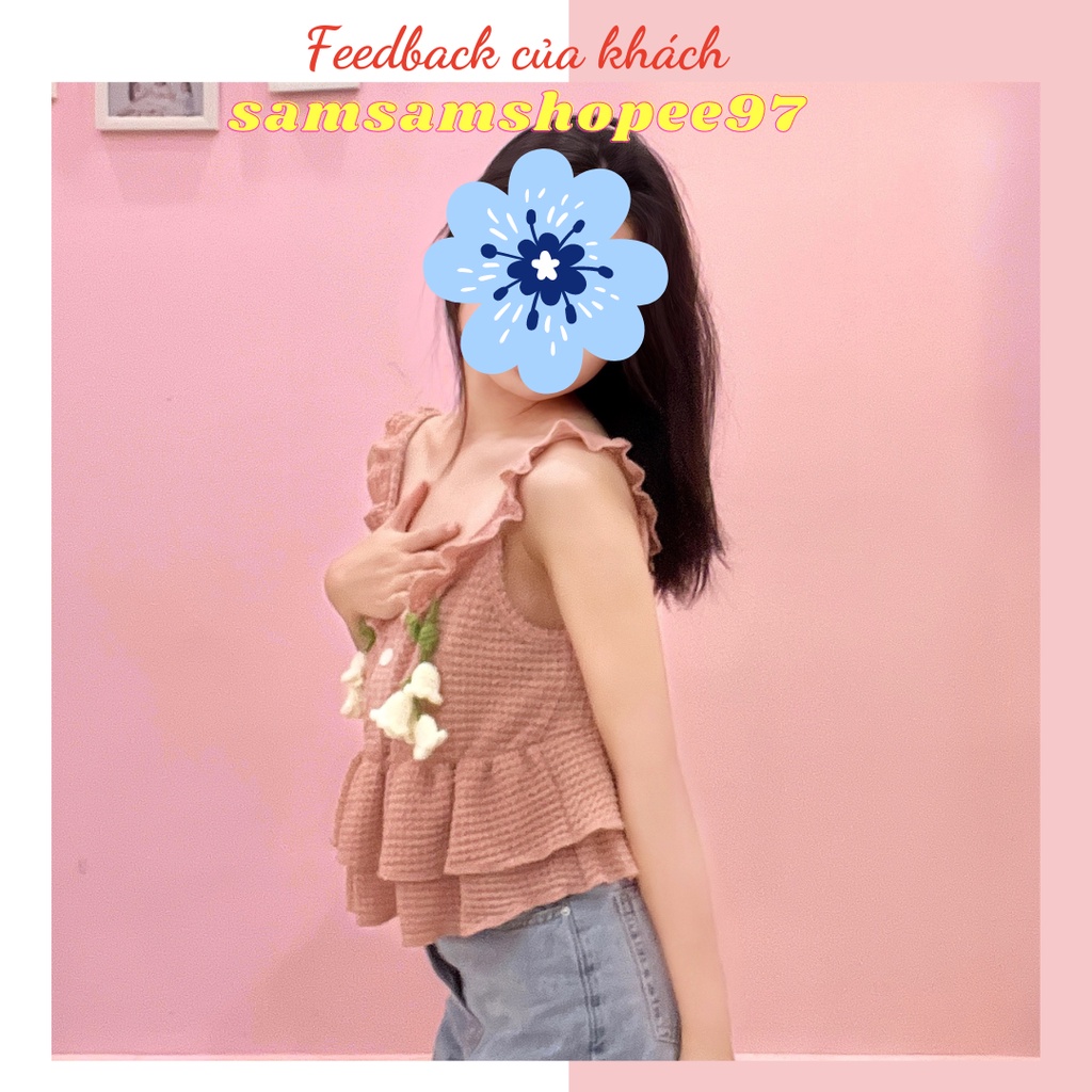 Áo len hai dây croptop xinh xắn