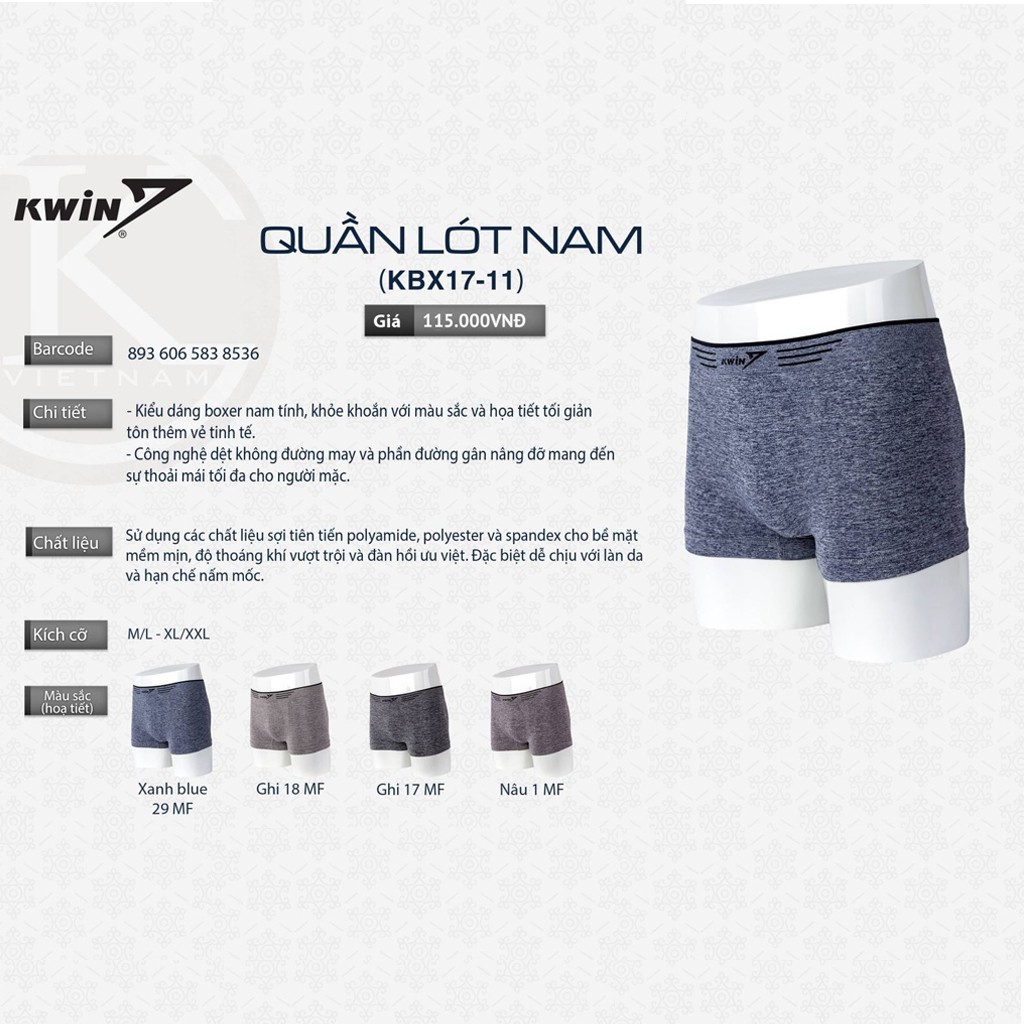 Quần Sịp Đùi Nam, Quần Lót Nam KWIN– KBX1711 Thoáng Khí, Dễ Chịu Cho Da