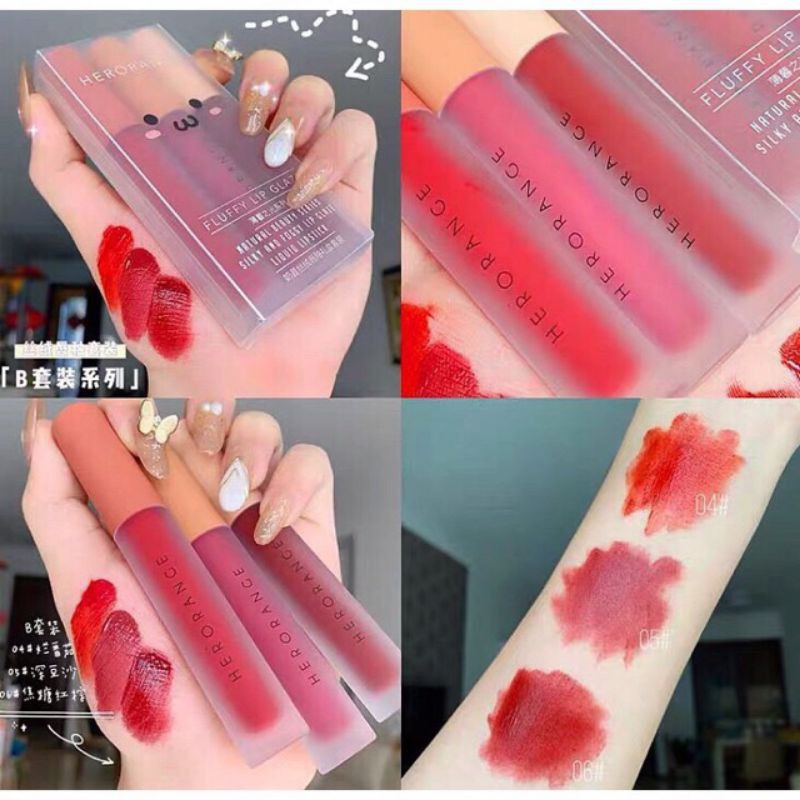 Set 3 Cây Son Kem Lì Herorange Fluffy Lip Glaze