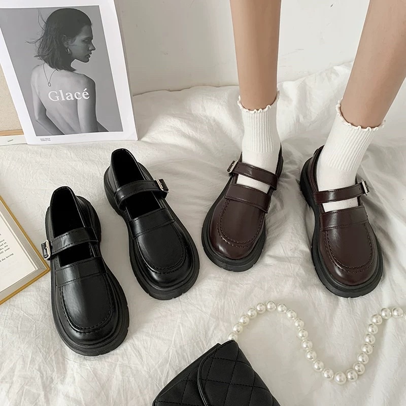 Giày da Vintage 2 màu nâu - đen cho nữ