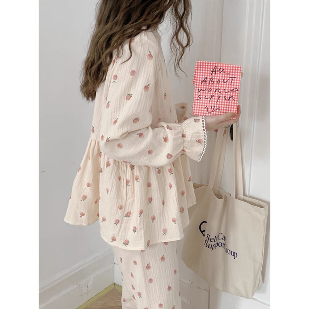 𝗺𝗶𝗲 𝘀𝘁𝘂𝗱𝗶𝗼 - Đồ bộ dài tay mặc nhà hoạ tiết hình trái đào