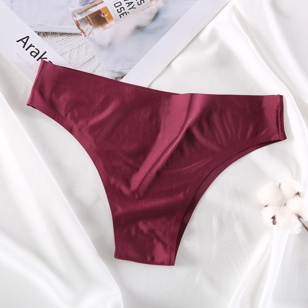 FINETO Hàng mới về G-string Quần lót màu Lụa liền mạch Rượu vang đỏ Phụ nữ Cô gái Quần lót Quần lót