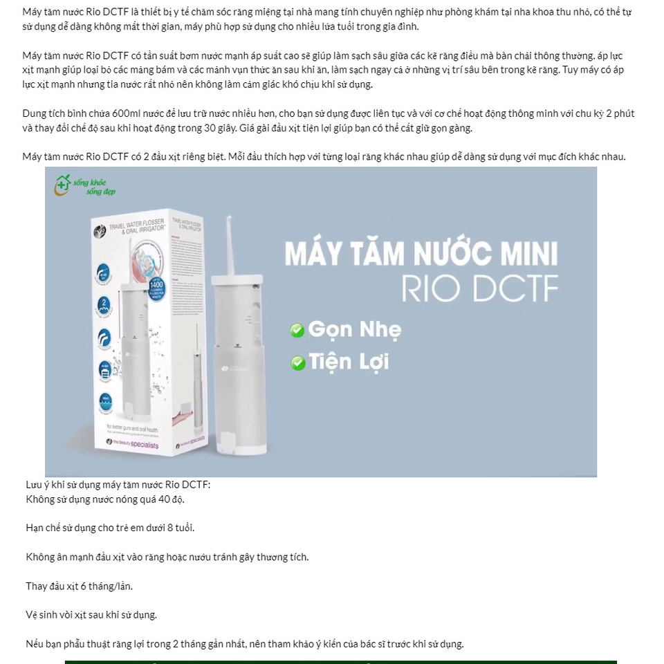 Máy Tăm Nước Cầm Tay tiện dụng Mini Rio DCTF 180ml