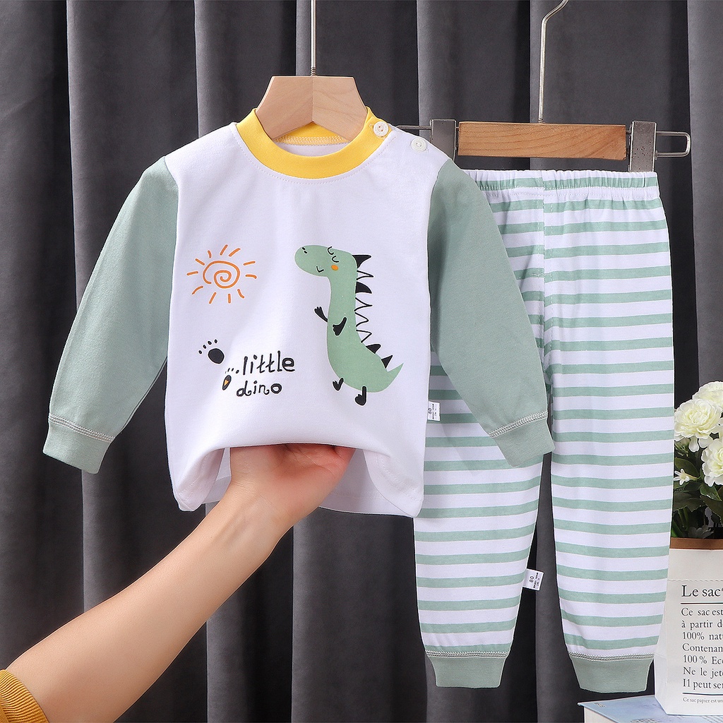 Bộ Đồ Ngủ Tay Dài 100% Cotton Thoáng Khí In Họa Tiết Hoạt Hình Dễ Thương Cho Bé Trai Và Gái