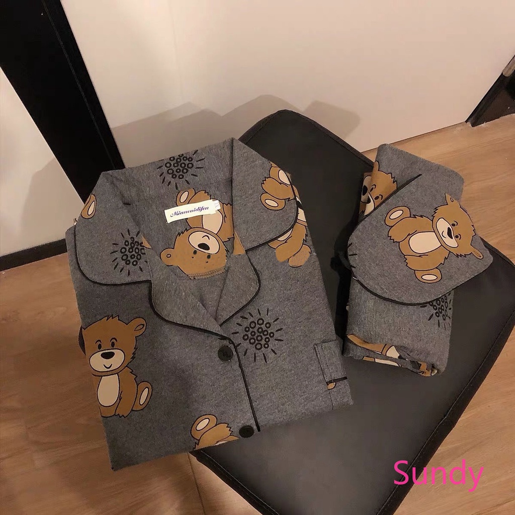 Bộ đồ ngủ dài tay họa tiết hoạt hình xinh xắn theo phong cách mùa thu