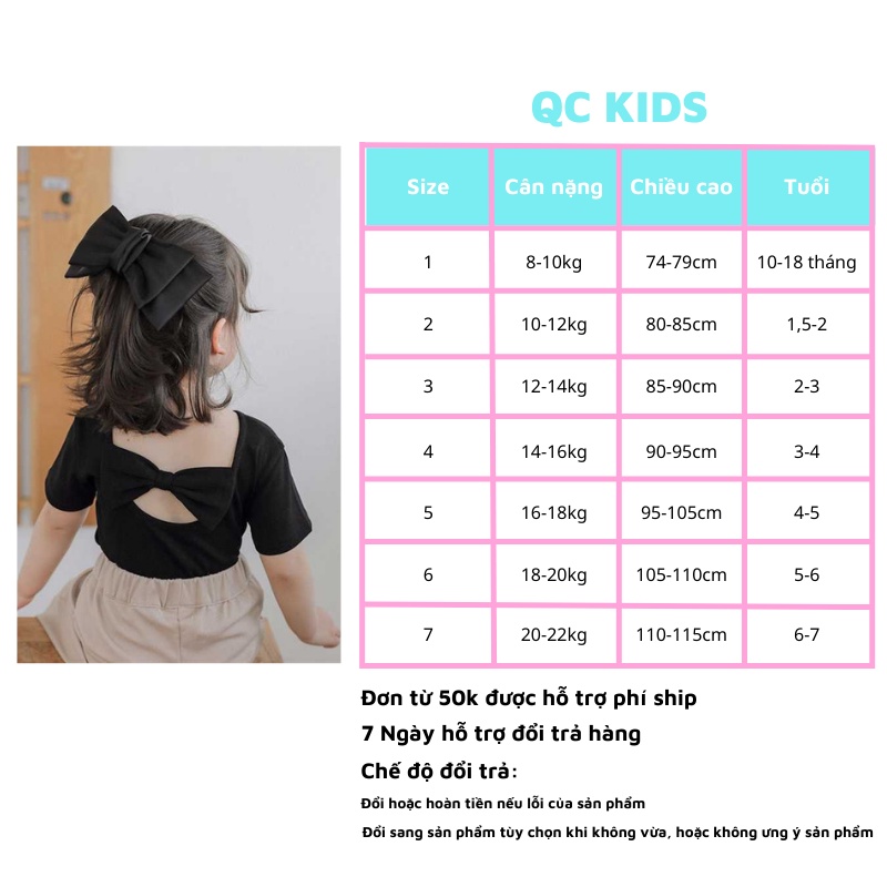 áo thun bé gái hàn quốc QC-KIDS, áo cộc tay cho bé chất cotton gắn nơ 8-18kg