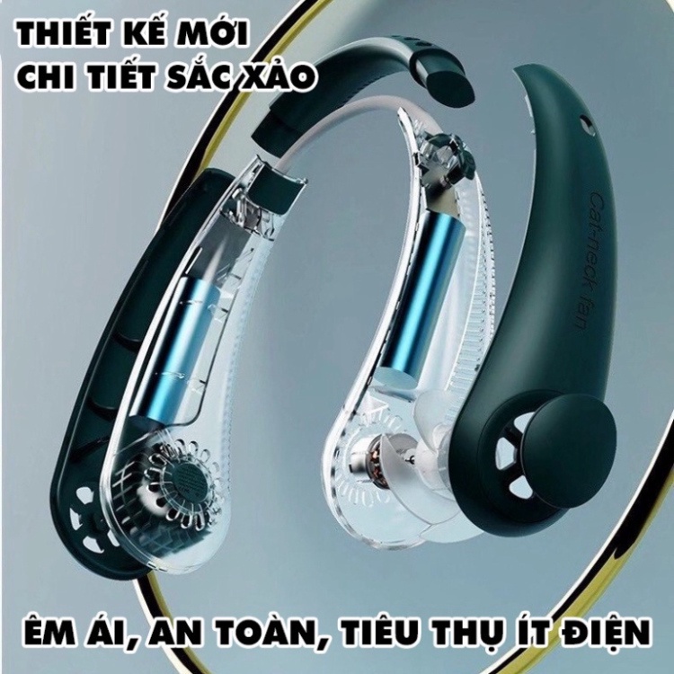 Quạt đeo cổ mini, quạt không cánh tích điện tiện lợi, thời trang, dáng thể thao siêu phẩm mùa hè 2022 Q3