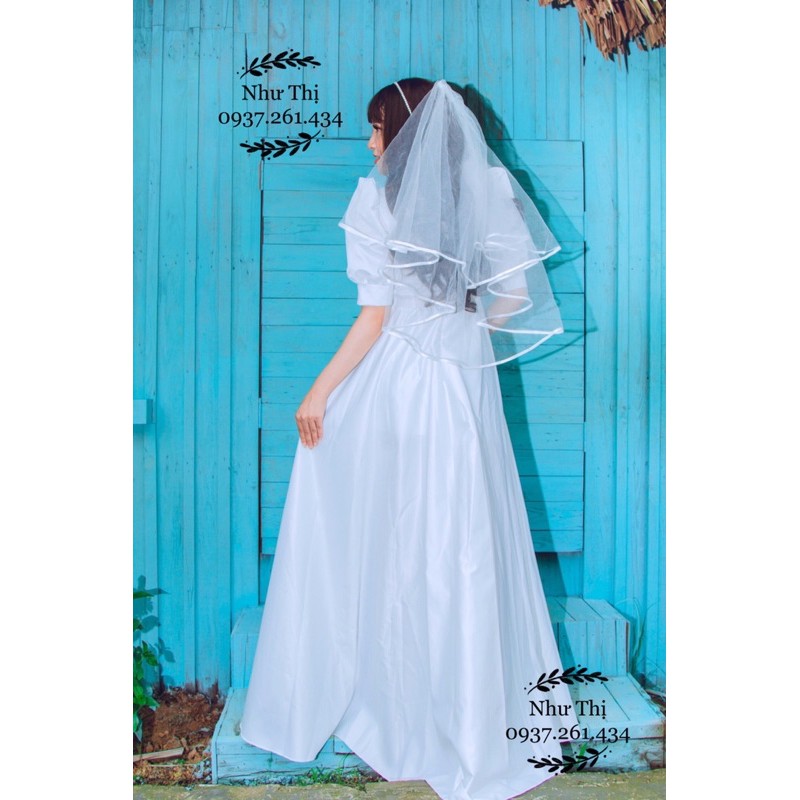 Đầm dạ hội trắng cô dâu chụp hình cưới đi bàn đi tiệc nhẹ nhàng sang trọng