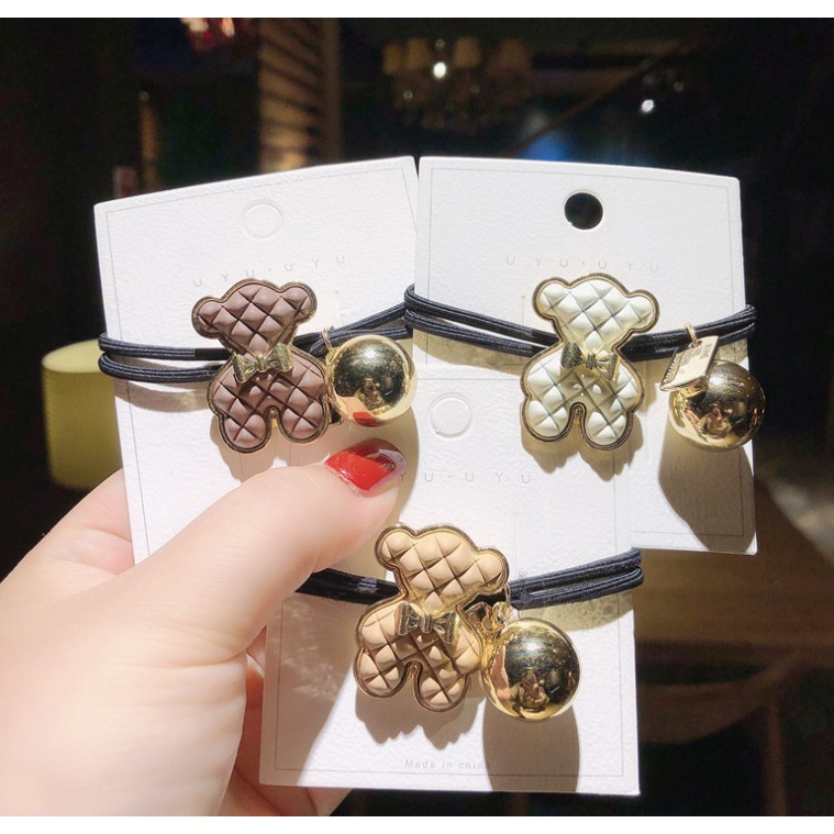 Dây Cột Tóc Cao Su Co Giãn Phối Hình Gấu Nhỏ Bằng Hợp Kim Cổ Điển Chất Lượng Cao