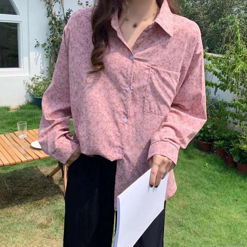 Áo Kiểu Tay Dài Hoạ Tiết Hoa Thiết Kế Dáng Rộng Thoải Mái