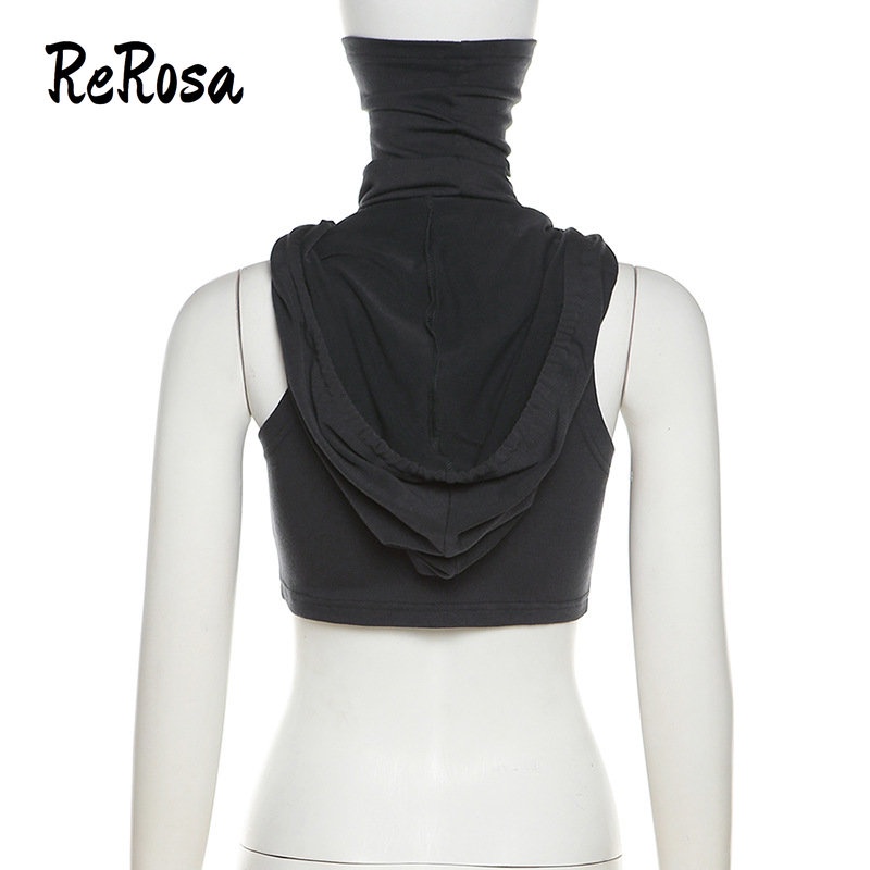 Rerosa Áo Tank Top Ôm Sát Cơ Thể Có Mũ Trùm Đầu Đa Năng Cho Nữ