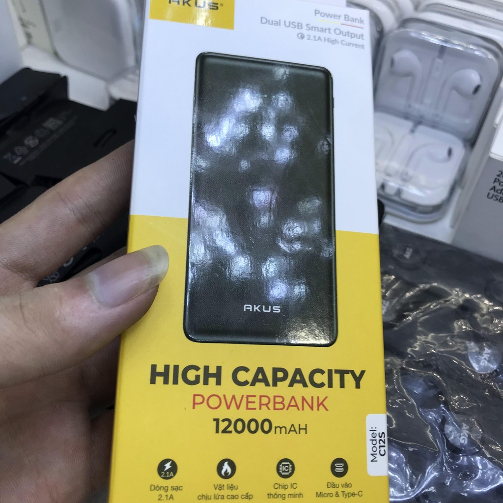 Cục sạc dự phòng chính hãng dung lượng 12000mAh kết hợp cổng sạc nhanh usb, tyleC
