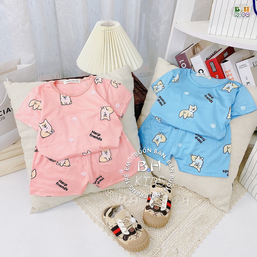 Bộ cộc tay chất thun lạnh Minky mom siêu mềm mịn thoáng mát hình cho cún - Baby Kidshop QN2