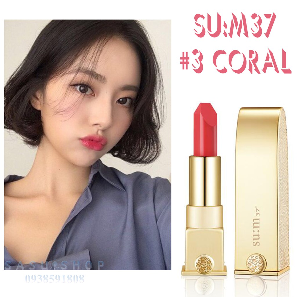 Son Su:m37 Losec Summa Elixir Golden Lipstick Màu 3 Coral Fullsize [Tách sét, không hộp]