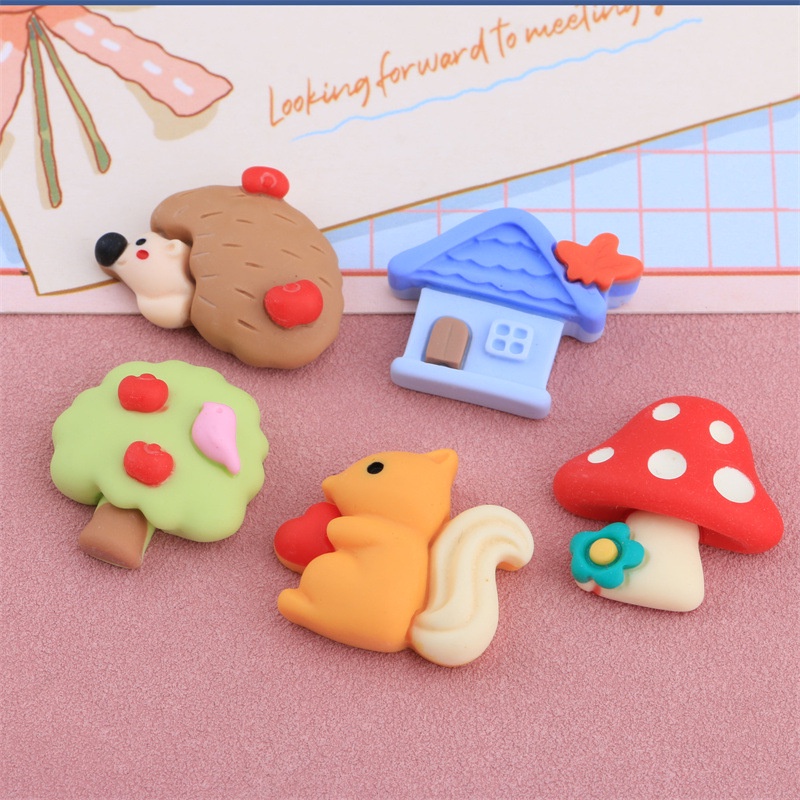 Set 10 Phụ Kiện Kẹp Trang Trí Điện Thoại/Tủ Lạnh Hình Chú Sóc/Ngôi Nhà/Sóc Nấm Bằng Nhựa Resin Diy