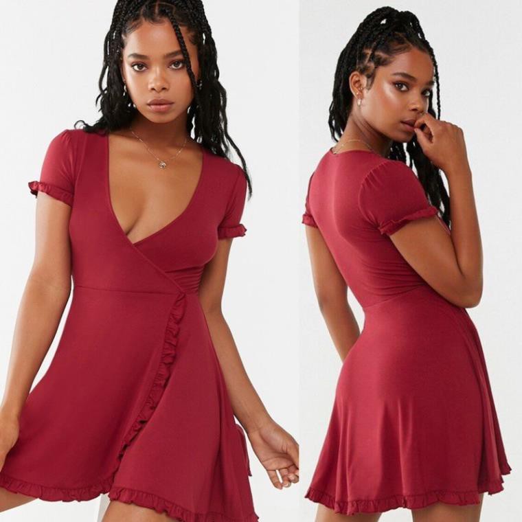 [Mã WAMT1505 giảm 10K đơn 0K] ĐẦM XOÈ WRAP MINI DRESS F21  ྆